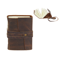 Leather Journal with Binding Strap Pre-Oiled Tan Brown 8x12cm (5x3")
