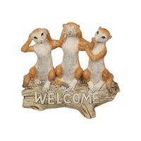 1pce 12cm Wise Meerkats on Log Welcome Resin Garden Décor Cute
