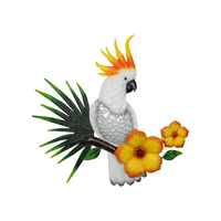 New 1pce 47cm White Cockatoo Bird Metal with Yellow Flowers Wall Art