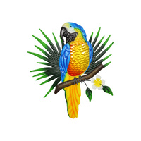 New 1pce 46cm Blue Parrot Bird on Leaf Metal Wall Art Feature with Green Leaves