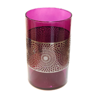 Large Glass Candle Holder with Metal Pattern Dark Pink 20cm Height 1pce