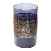Large Glass Candle Holder with Metal Pattern Dark Blue 20cm Height 1pce