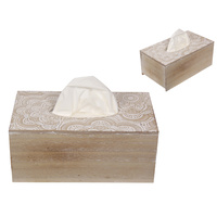 New 1pce 23cm Tissue Box White Filigree Mandala Natural Wooden Boho