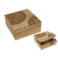 New 1pce 15cm Square Gold Trinket Box Mandala Engraved Wood Boho Design