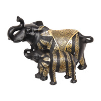 New 1pce 20cm Black and Gold Mother and Child Elephant Resin Ornament / Statue