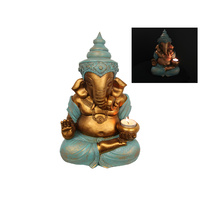Ganesh Gold & Green Sitting with Tealight Holder Resin 31cm 
