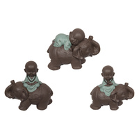 New 1pce 13cm Monk Resting on Elephant with Green Clothing Very Cute