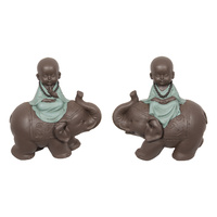 New 1pce 18cm Monk Rest on Elephant with Pastel Clothing Resin Ornament