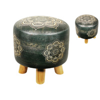 New 1pce 30cm Mandala Stool in Darker Tones PU Leather Top Wooden Legs
