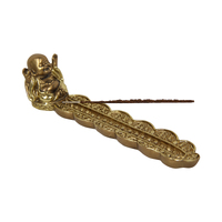 1pce 20cm Gold Happy Buddha Incense Holder Ash Catcher / Burner Inlay Meditation