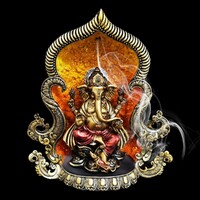 1pce 31cm Ganesh Backflow Incense Burner in Geode Cave Resin Buddha Display