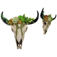 1pce 30cm Succulent Design Cow Skull Wall Hanger Boho Theme