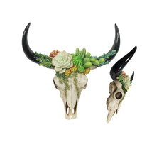 1pce 44cm Succulent Design Cow Skull Wall Hanger Boho Theme