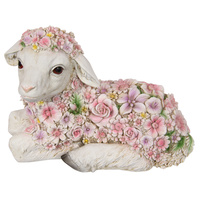 25cm Flower Decorated Sitting Lamb Resin Ornament Very Cute