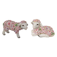 New 1pce 25cm Flower Decorated Lamb Resin Ornament Very Cute