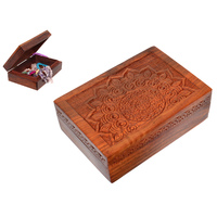 1pce 18cm Mandala Symbol Carved Wooden Box, Jewellery Storage, Boho Style