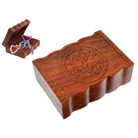 18cm Flower/Tree of Life Carved Wooden Box, Jewellery Storage, Boho Style