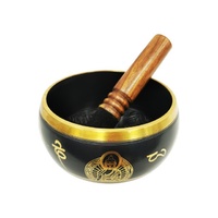 New 1pce 15cm Antique Black Mantra Tibetan Singing Bowl with Buddha Motif 900g