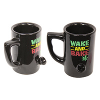 1pce 13cm High Mug Wake and Bake Marijuana Leaf Design with Cone Feature Billy