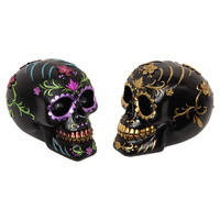 New 1pce 14cm Black Skull Day of the Dead Resin Ornament