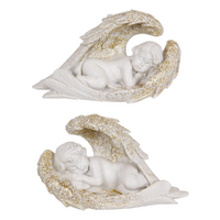 Angel Cherubs Laying Set Gold Glitter 2 Pieces Decoration Resin Ornament