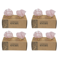 4 Pairs of Rose Quartz Crystal Door Knobs Gem Handle Drawer Wardrobe Furniture