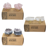3 Pairs of Crystal Door Handle Knobs Amethyst Rose Clear Quartz Drawer Wardrobe