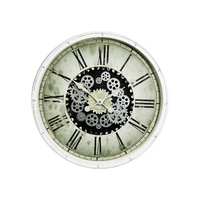 White Antique Clock with Moving Cogs Roman Numerals 1pce 76cm 