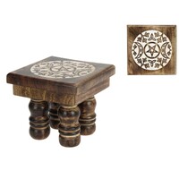 Chowki Table Natural Wood Triple Moon Design 15cm 1pce