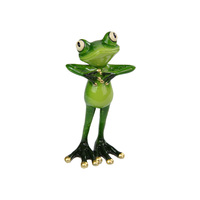 1pce 16cm Marble Green Frog With Hands On Heart Standing Cute Gloss Finish Resin