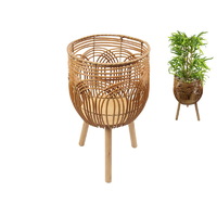 1pce 29cm Diameter Rattan Flower Planter Basket Holder Natural with Legs