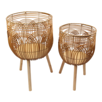 Set of 2 Rattan Flower Planter Baskets 37cm & 29cm Holder Natural with Legs