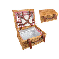 1pce 38cm Picnic Basket for 2 Insulated Lining Includes Crockery Woven Cane