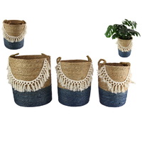 1pce Storage Basket with Blue Bottom 3 Sizes (39, 34, 32cm) Sea Grass Woven Boho