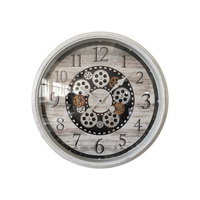 1pce 55cm White Clock With Moving Cogs Wall Art Home Steampunk