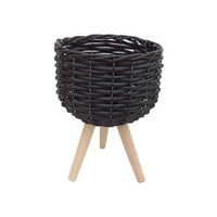 1pce 30cm Black Wicker Basket Pot Plant Holder with Legs