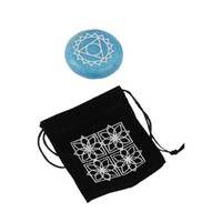 1pce Blue Throat Chakra Symbol Pebble Stone with Velvet Gift Bag