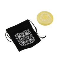 1pce Yellow Solar Plexus Chakra Symbol Pebble Stone with Velvet Gift Bag