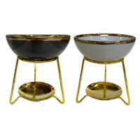 1pce 12cm White or Black Ceramic Oil/Wax Burner with Gold Coloured Metal Stand