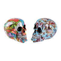 12cm Skull With Scary Clowns/Cartoon Funky Designs Resin Mancave Décor