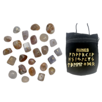 Blossom Agate Rune Stone in Black Velvet Pouch with Instructions Crystal Meditation