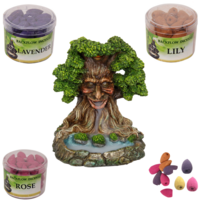 16cm Backflow Incense Burner Tree Face Set w/EXTRA CONES Bundle Smoke Waterfall