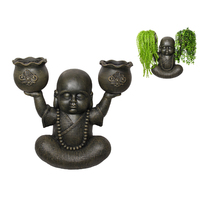 1pce 65cm Cute Garden Monk With Dual Pot Holder Resin Garden Home Décor