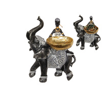 1pce 30cm African Lady On Elephant With Gold Bow Trunk Up Resin Dรฉcor