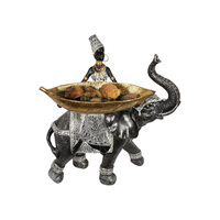 1pce 37cm African Lady On Elephant With Gold Leaf Tray Resin Trinket Holder