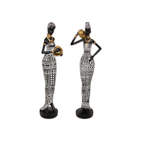 32cm African Lady Standing With Gold Pot On Waist Resin Dรฉcor 2 Asstd Designs
