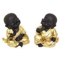 14cm Happy Lucky Buddha with Gold Robe Resin Home Decoration