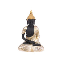 1pce 17cm Rulai Buddha with Gold Robe Black Resin Glitter Metallic Outdoor Decor