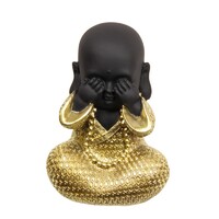 1pce See No Evil 15cm Wise Buddha In Gold Robe Cute Resin Black Body