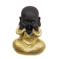 1pce See No Evil 15cm Wise Buddha In Gold Robe Cute Resin Black Body
